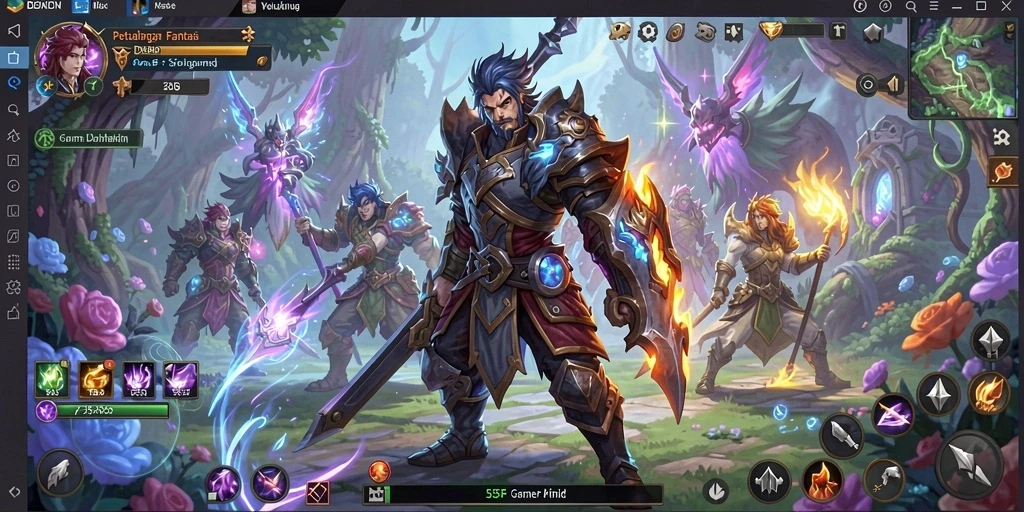 Screen gameplay <strong>555F</strong> dengan aksi pertempuran yang intens dan karakter yang menarik.