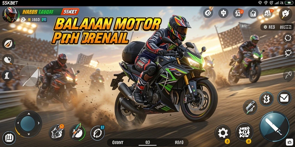 Screenshot gameplay 55KBET menampilkan aksi balapan motor yang mendebarkan.