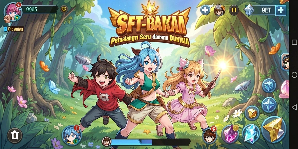 Screenshot dari gameplay 9ET menampilkan petualangan seru dan karakter anime.