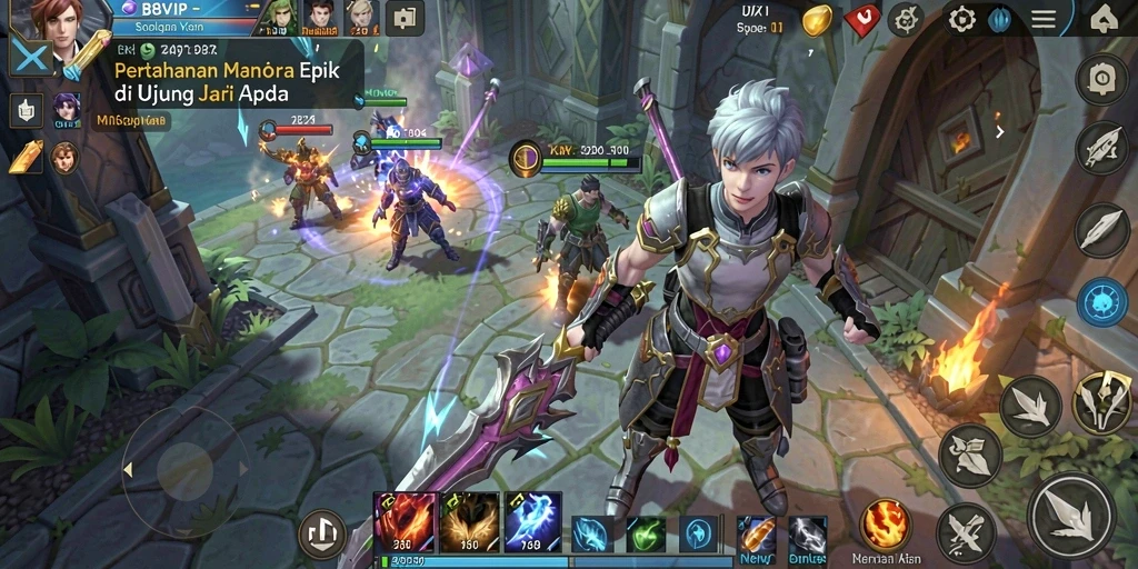 Tangkapan layar B8VIP menunjukkan aksi mendebarkan di medan perang Tower Defense.