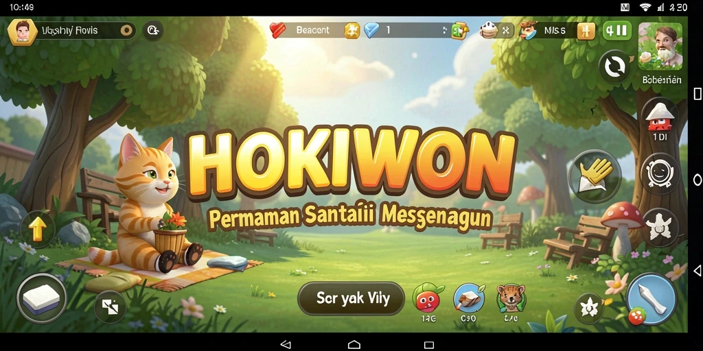 Tampilan gameplay HOKIWON yang ceria dan penuh warna.