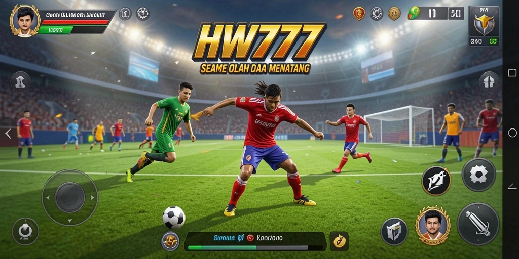 Tampilan gameplay seru dalam HW777 saat berkompetisi di arena olahraga.