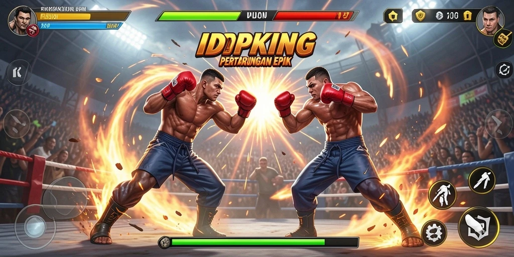 Tangkapan layar gameplay <strong>IDPKING</strong> menunjukkan aksi pertarungan yang menegangkan dan grafis spektakuler.
