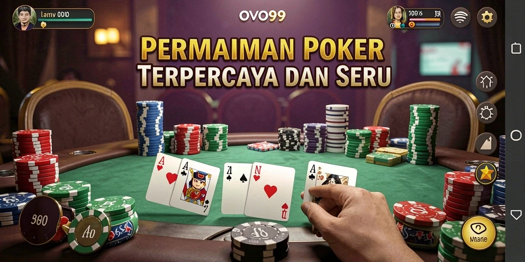 Screenshot gameplay Poker OVO99 menampilkan suasana seru dan interaksi antar pemain.
