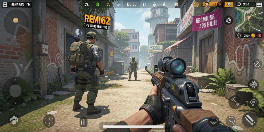 Tampilan gameplay menarik dalam REMI62 dengan aksi TPS yang mendebarkan.