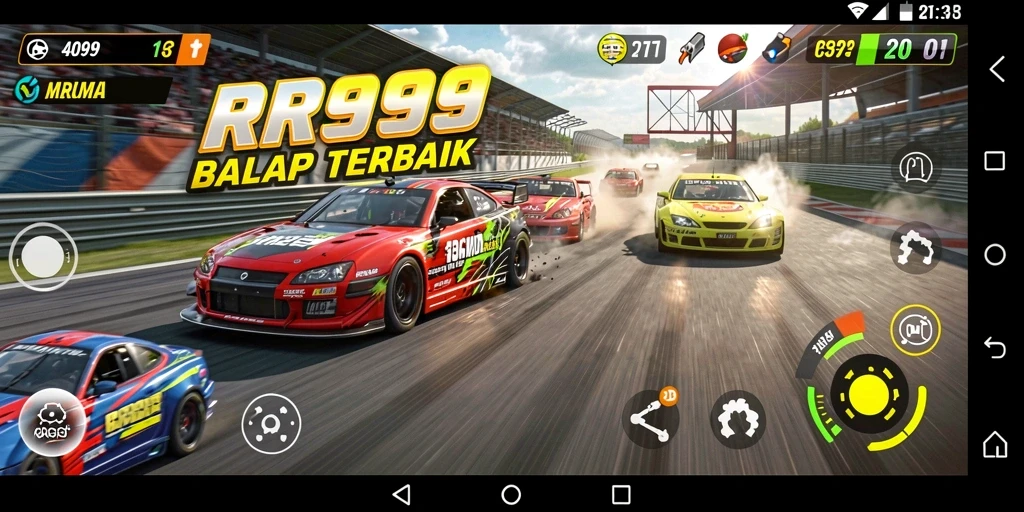 Tampilan gameplay RR999 yang mendebarkan dan penuh aksi balap.