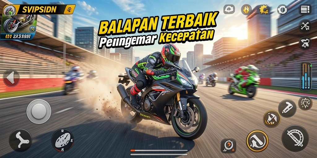 Screenshot menampilkan aksi balapan motor yang mendebarkan di SVIPSIDN.