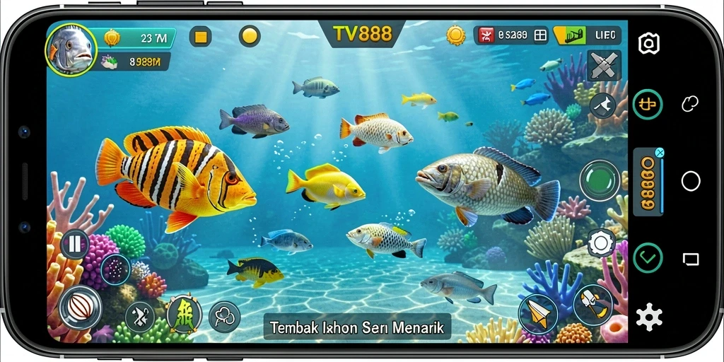 Tampilan gameplay menembak ikan di TV888 yang mengasyikkan.