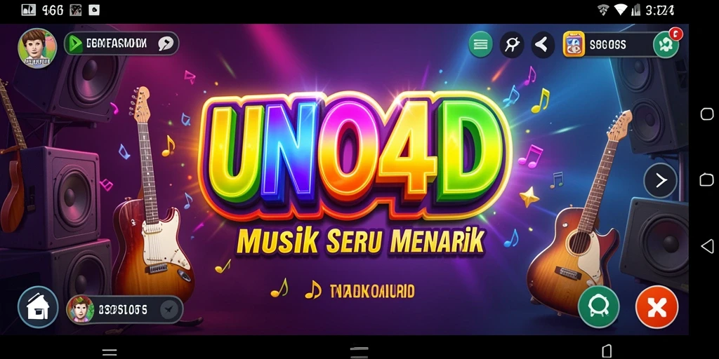 Screenshot gameplay UNO4D menampilkan aksi bermain musik yang mengasyikkan.