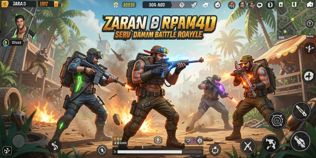 Tampilan gameplay seru dari ZARA4D dalam pertempuran Battle Royale.